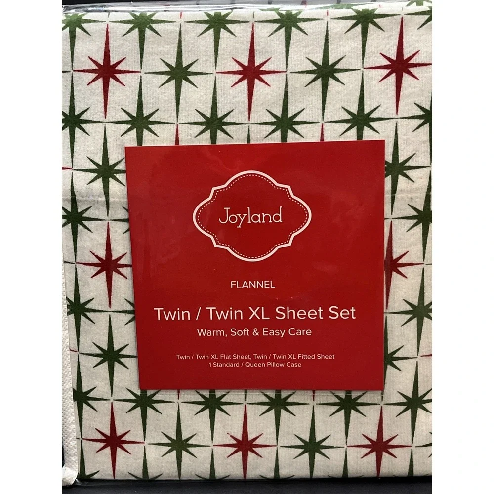 Joyland Flannel Twin/Twin XL Sheet Set Red Green Christmas Holiday New Set